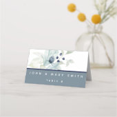 Dusty Blue Waterverf Floral Wedding Place Kards (Voorkant)