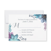 Dusty Blue Waterverf Floral Wedding RSVP