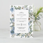 Dusty Blue Waterverf Florals Wedding Kaart (Staand voorkant)