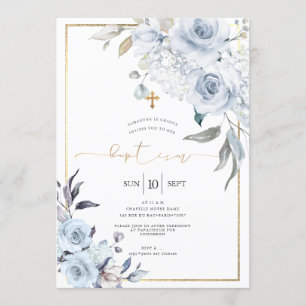 Dusty Blue Waterverf Flowers Doop Kaart