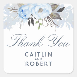 Dusty Blue Waterverf Flowers Elegant Bedankt Vierkante Sticker
