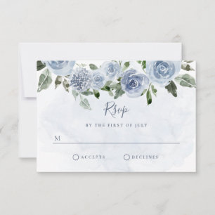 Dusty Blue Waterverf Flowers RSVP Kaartje