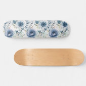 Dusty Blue Waterverf Flowers Silver Elegant Skateboard (Horizontaal)