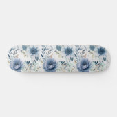 Dusty Blue Waterverf Flowers Silver Elegant Skateboard (Horizontaal)
