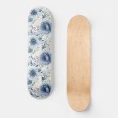 Dusty Blue Waterverf Flowers Silver Elegant Skateboard (Voorkant)