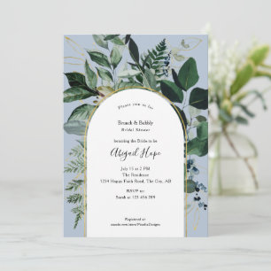 Dusty BLue Waterverf Greenery Bridal luncheon Kaart