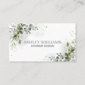 Dusty Blue Waterverf Greenery Elegant Visitekaartje (Voorkant)