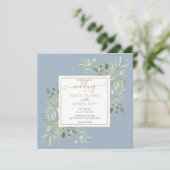 Dusty Blue Waterverf groen gouden script bruiloft Kaart (Staand voorkant)