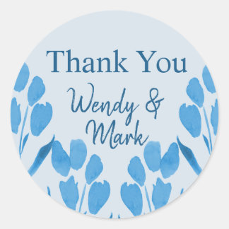 Dusty Blue Waterverf Hartelijk dank Ronde Sticker