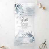 Dusty Blue Waterverf IN ÉÉN WEDING Drieluik Uitnodiging (Binnen)