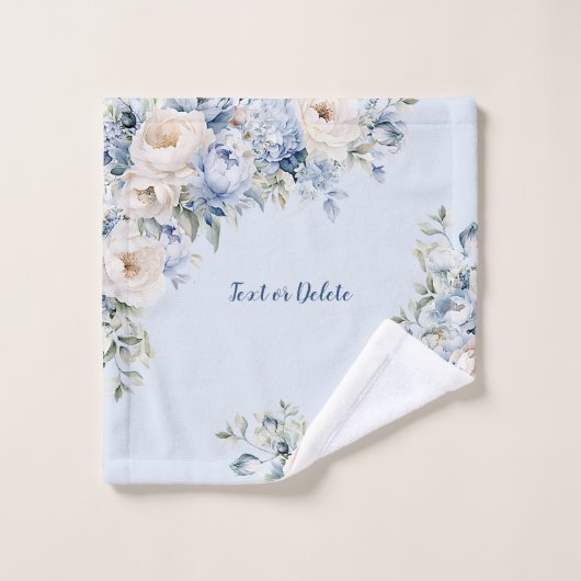 Dusty Blue Waterverf Ivoren Bloemen Bladeren Bad Handdoek (Wasdoekje)