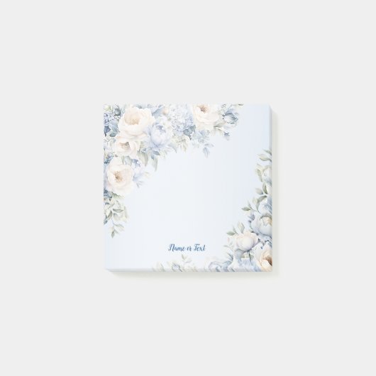 Dusty Blue Waterverf Ivory Flowers Leaves Rustic Post-it® Notes (Voorkant)