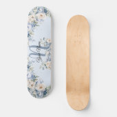 Dusty Blue Waterverf Ivory Flowers Leaves Rustic Skateboard (Voorkant)