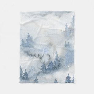 Dusty Blue Waterverf Misty Abstract Forest Fleece Deken