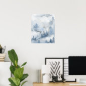 Dusty Blue Waterverf Misty Abstract Forest Poster (Thuiskantoor)