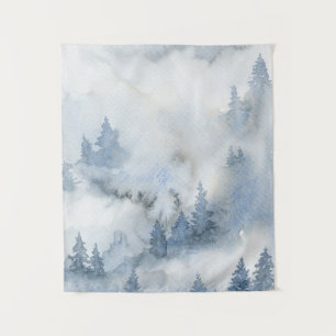 Dusty Blue Waterverf Misty Abstract Forest Wandkleed