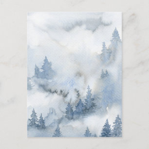 Dusty Blue Waterverf Misty Forest Briefkaart