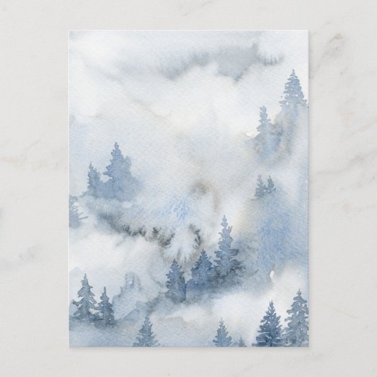 Dusty Blue Waterverf Misty Forest Briefkaart (Voorkant)