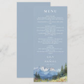 Dusty Blue Waterverf Mountain Wildflower Wedding Menu (Voorkant / Achterkant)