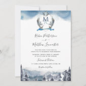 Dusty Blue Waterverf Mountains and Crest, Wedding Kaart (Voorkant)