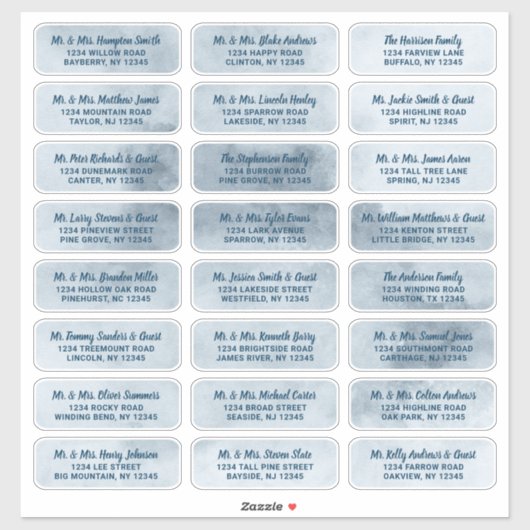 Dusty Blue Waterverf & Navy Guest Adresetiketten Sticker (Vel)