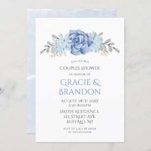 Dusty Blue Waterverf Peony Couple Shower Invites