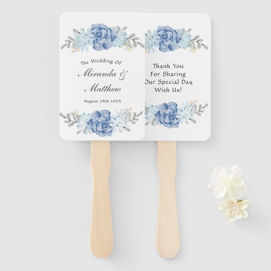 Dusty Blue Waterverf Peony Wedding Handwaaier (Voorkant en achterkant)