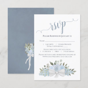 Dusty Blue Waterverf Rozen & Blossom Wedding RSVP Kaartje