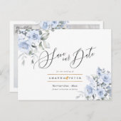 Dusty Blue Waterverf Rozen Save the Date Briefkaart (Voorkant / Achterkant)