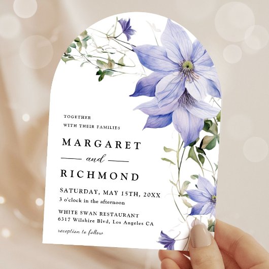 Dusty Blue Waterverf Rustic Bloemboog bruiloft Kaart