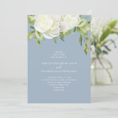Dusty Blue Waterverf Spring Floral Peony Wedding Kaart (Staand voorkant)