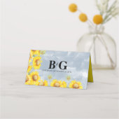 Dusty Blue Waterverf Sunflower Monogram Weddenscha (Achterkant)