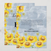 Dusty Blue Waterverf Sunflower Monogram Weddenscha Bedankkaart (Voorkant / Achterkant)