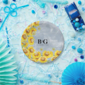 Dusty Blue Waterverf Sunflower Monogram Weddenscha Papieren Bordje (Feest)