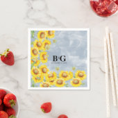 Dusty Blue Waterverf Sunflower Monogram Weddenscha Servet (Insitu)