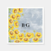 Dusty Blue Waterverf Sunflower Monogram Weddenscha Servet (Voorkant)
