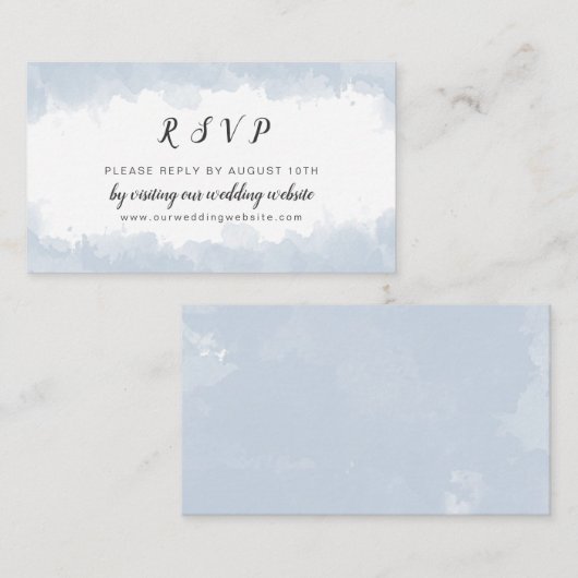 Dusty Blue Waterverf trouwwebsite RSVP Informatiekaartje (Voorkant / Achterkant)