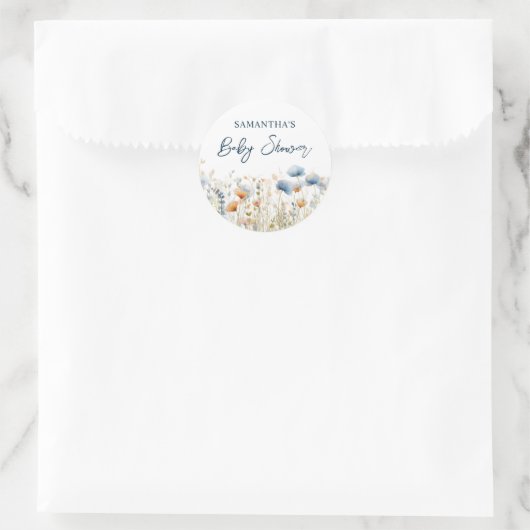 Dusty Blue Waterverf Wildflower Baby shower Ronde Sticker (Tas)