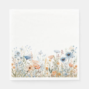 Dusty Blue Waterverf Wildflower bruiloft Servet