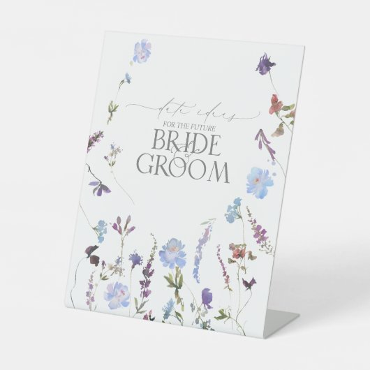 Dusty Blue Waterverf Wildflower Date Ideeën Reclamebord Met Voetstuk (Voorkant)