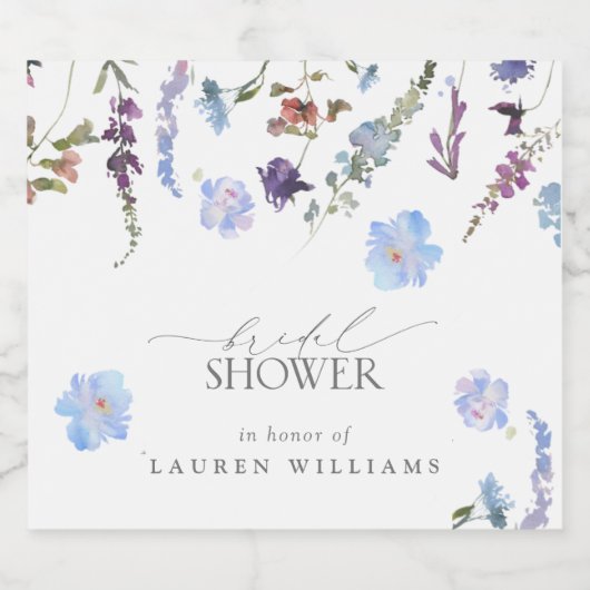 Dusty Blue Waterverf Wildflower Vrijgezellenfeest Sparkling Wijnetiket (Enkel label)