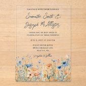 Dusty Blue Waterverf Wildflowers Wedding Acryl Uitnodigingen (Voorkant)