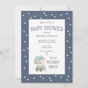 Dusty Blue Waterverf Woodland Beer Baby shower Kaart