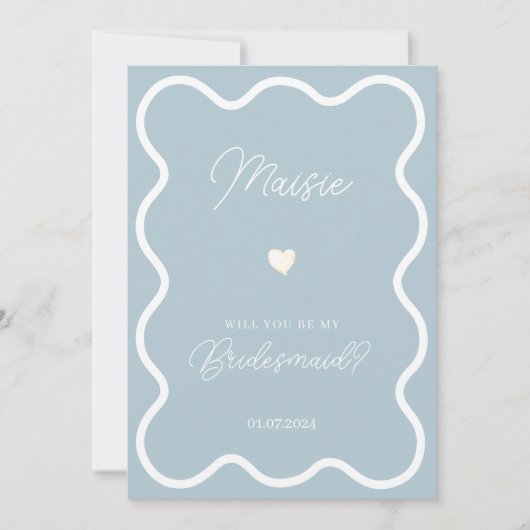 Dusty blue wavy zal je mijn bruidsmeisje aanzoek kaart (Voorkant)