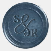 Dusty blue wax seal sticker met initialen (Voorkant)
