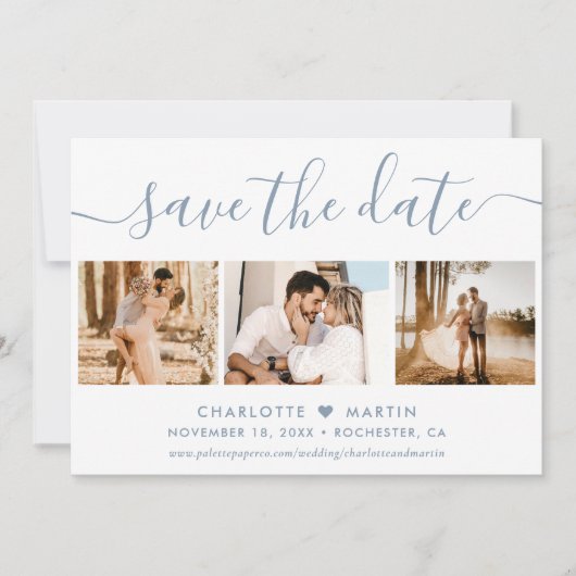 Dusty Blue Wedding 4 Foto Save The Date (Voorkant)