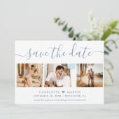 Dusty Blue Wedding 4 Foto Save The Date (Staand voorkant)