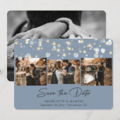 Dusty Blue Wedding 4 foto Sla de datum op Save The Date (Voorkant / Achterkant)