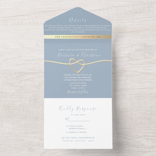 Dusty Blue Wedding All-in-One Uitnodiging (Binnen)