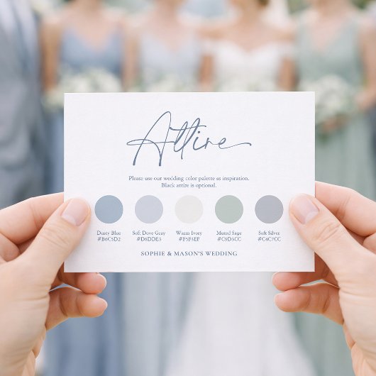Dusty Blue Wedding Attire Card Kaart